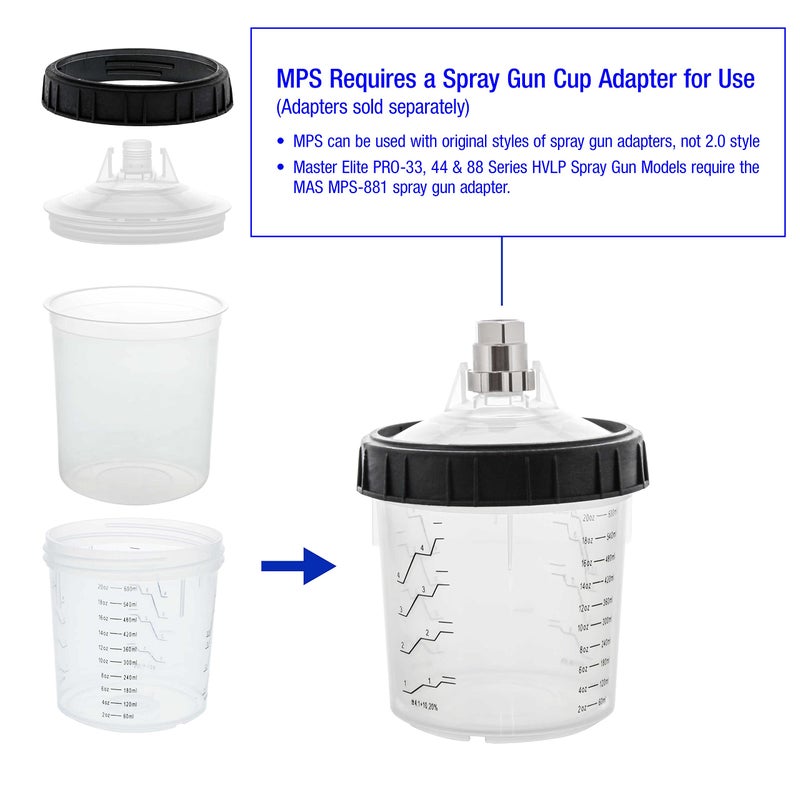 Master Airbrush Master Paint System MPS Disposable Paint Spray Gun Cup Liners and Lid System, 40 Pack Standard Size 20 Ounce (600ml) Kit - Image 3